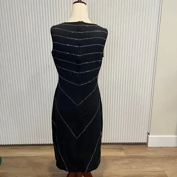 ST.JOHN EVENING Women's Beaded Sequin Embellished Midi Dress Size 6 In Black - Picture 2 of 7